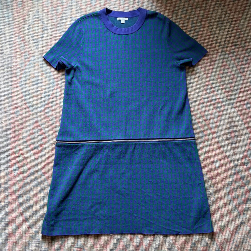 COS blue and green cotton jacquard zip-off dress (L)